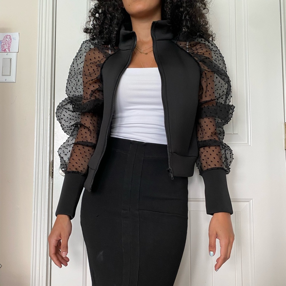 black ZARA tulle sleeves jacket (XS)